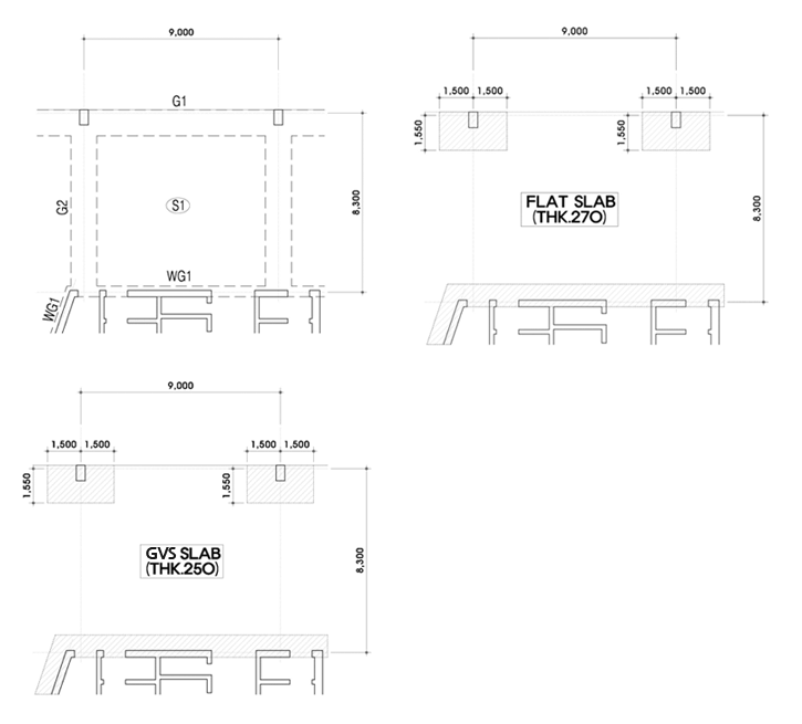 오피스텔 설계도 FLAT SLAB(THK270), GVS SLAB(THK 250) 